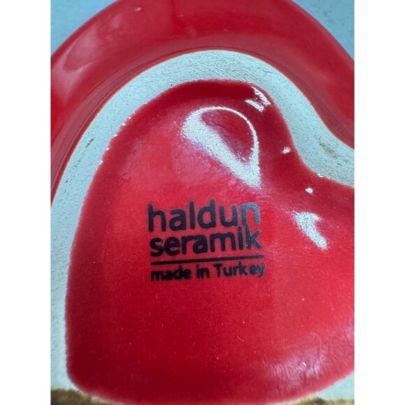Haldun Seramik Heart-Shaped Decorative Ceramic Dish Red Turkish Pottery READ - Picture 6 of 6